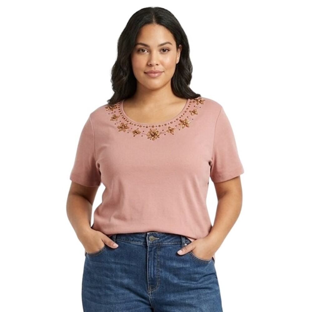 Alfred Dunner Floral Beaded Top Blouse Lightweight Summer Business Casual Large